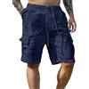 PADOLA Pantaloncini Uomo Lino con Vita Elastica e Cordino Casual Cargo Shorts Multi Tasche per Estate Vacanze Spiaggia(S,Blu Scuro)