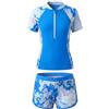 Keyck Costume da Bagno Ragazze 2 Pezzi a Manica Corta Rash Guard 5-14 Anni | con Zip e Pantaloncini Morbidi, Stampa Floreale, Protezione Solare, Asciugatura Rapida Costume Piscina Spiaggia Nuoto Bambini