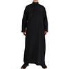 Generisch Thobe Caftano Manica Lunga Islamico Uomo Abaya Musulmani Tasche Abbigliamento Preghiera Robe Lungo Arabo Lino Scollo Djellaba A19, Nero , L