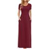 AUSELILY Maxi Abito per Donna Estate Casual Vestito a Maniche Corte per Gonna Lunga con Tasche Bordeaux S