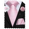 Hi-Tie Cravatta da uomo in seta e gemelli quadrati da taschino set spilla jacquard cravatta da matrimonio aziendale per formale, Rosa B, M