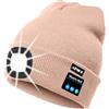 ATNKE Berretto Bluetooth con LED Illuminato, USB Ricaricabile Wireless Musicale Cappello Corsa Ultra Bright 4 LED Impermeabile Lampada per Sci Escursionismo Campeggio Ciclismo/Skin Pink