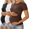 Ficerd Pacco da 3 Maglie maternità Donna in Cotone | Top Gravidanza, a Maniche Corte, Con Pieghe Laterali, E Tessuto a Costine, Estate, Per Future Mamme, Lavoro, Informale