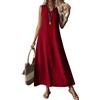 Generico Abito Lungo Senza Maniche con Scollo a V, Abiti Estivi Casual, Lunghi e fluidi, per Le Vacanze al Mare (Wine Red,L)