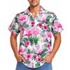 King Kameha Camicia Hawaiana Uomo a Maniche Corte, Flamingo-Flowers, Bianco-Rosa, 4XL