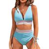 RITOSTA Costume da Bagno Donna a Vita Alta Due Pezzi Sexy Bikini Mare con Coulisse Costumi Push up Imbottito Scollo a V Reggiseno Swimwear Abiti da Spiaggia Tankini Estiva Beachwear (Blu,M)