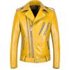 Generic Giacca in finta pelle, giacche in pelle da uomo, giacca bomber finta da uomo, motociclista con risvolto asimmetrico e cerniera, cappotto giallo piccolo