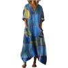 Gienslru Vestito Estivi Donna Lunghi Boho Chic in Lino Effetto Scollo a V Maniche a 3/4 Abito Maxi Vestiti Vintage con Tasche Elegante e Comodo Kaftan Mare Vacanza Estate Taglie Forti Curvy Copricostume
