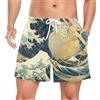 Niigeu Onda del Grande Mare Giapponese dei Cartoni Animati Costume da Uomo Bagno Pantaloncini da Surfe Costumi Spiaggia Calzoncini
