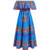 Generic Vestidos Mexicanos para Mujer Estate Senza Maniche Off Spalla Floreale Stampa Maxi Abito Boho Spiaggia Casual Abiti Da Festa, Blu, M