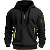 MakingDa Felpa in Pile Uomo Felpa con Cappuccio 1/4 Zip Fleece Fodera Invernale 3 Taschino Camicia Felpata Manica Lunga Comodo Calda Maglia Tuta Sportiva Pullover Casual Basic Hoodie Nero M