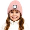 ATNKE Bambini LED Illuminato Berretto Cappello,USB Ricaricabile 4 LED Corsa Cappello Lampada Torcia Mani Invernale Calda Pile Foderato Lavorato Beanie Regali per Ragazzi e Ragazze/Bean Paste Pink