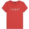 FREDDY - T-Shirt in Jersey con Logo Oro Chiaro sul Fronte, Donna, Rosso, Medium