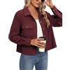 PADOLA Giacca Donna in Velluto a Coste Giubbotto Corto Camicia con Bottoni e Collo Casuale Manica Lunga per Primavera Autunno(S,Bordeaux)