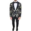 Evoga Abito Completo Uomo Sartoriale Smoking Vestito Elegante Cerimonia (50, Nero Oro Damascato)