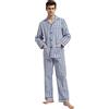 GLOBAL Pigiama Uomo 100% Cotone, Set Biancheria da Notte Lungo Traspirante | Due pezzi leggero adatto tutto l'anno, Camicia con tasche, coulisse pantalone, tessuto confortevole per il riposo notturno