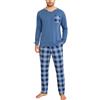 Aseniza Pigiama da Uomo Invernale in Cotone Set Pigiama Due Pezzi Maniche Lunghe con Scollo a V e Pantaloni Scozzesi con Tasche(265-Blu Reale,L