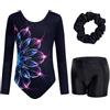 JiAmy Body da Ginnastica per Ragazze con Schiena Scoperta, a Maniche Lunghe, Splendidamente Danzanti con Pantaloncini, Outfit da Balletto per 3-12 Anni, 5-6 Years