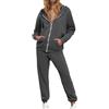 Celanisai Tuta da Donna 2 Pezzi Outfit Autunno Casual Trainingsanzug Set Sweatshirt con Cerniera e Pantaloni Sportivi Monocromatico Relax Loungwear Baggy Leggero Tuta da Tempo Libero, O grigio scuro