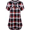 Odosalii - Camicia da donna a quadri, con scollo a V, maniche corte a 3/4, con cerniera, L