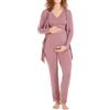 Herzmutter Pigiama Premaman - Set Pigiama Allattamento maternità - 3 Pezzi - Abbigliamento Casa per Gravidanza e Allattamento - 8100 (Rosa Scuro, L)