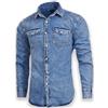 SEVEN EAGLE Camicia Denim da Uomo a Maniche Lunghe con Doppia Tasca con Bottoni Automatici (XL, Indigo Snow)