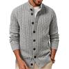 PJ PAUL JONES Cardigan da uomo con collo alto, maglione lavorato a maglia a trecce, con bottoni, grigio, XXL