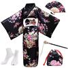 PLULON 5 Pezzi Abito Giapponese Geisha Abito Yukata Blossom Accappatoio in Raso con Borsa con Coulisse Ventaglio a Mano Tabi Calzini Set per Donna