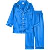 Verve Jelly Pigiama in raso di seta per bambina e ragazzo, carino, tinta unita, camicia con bottoni, pantaloni lunghi, abbigliamento da casa 160 Blu 2 12-13 anni