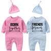 culbutomind Body Bambino Gemelli Born Friends Divertenti Body Neonato Regalo Gemella Tutina Manica Lunga Bimba Con Cappello(pb 9m)