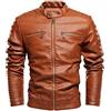 YOUCAI Giacca da Uomo in Pelle Faux Giacca da Moto Collo Alto Giacche Vintage Giubbotto Bomber Casuale con Cerniera Giacca Caldo Autunno Inverno,Marrone,XL