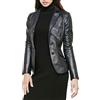 Aksah Fashion Blazer da donna in vera pelle di agnello fatto a mano, giacca slim fit con chiusura a tre bottoni, nero, Nero , S