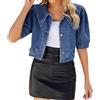 Duohropke Giacca di jeans da donna crop top jeans camicia oversize giacca denim maniche a sbuffo giacca sottile abbottonata cappotto di jeans accorciato camicia da lavoro top giacca corta giacca a