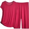 Generic Pigiama Cotone Donna Lungo Pigiama Capri da Donna, Top Estivo a Maniche Corte con Pantaloni Capri, Morbido 2 Pigiami Pigiama Donna Vestito da Casa Donna Estivo Cotone (Red, XL)
