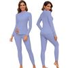 WOWENY Biancheria intima termica da donna in pile, biancheria intima invernale calda, funzionale, con colletto alto e pantaloni termici, leggings per tutti i giorni, sci, escursionismo