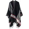 OIZEN Scialle Donna, Poncho Aperto, Cardigan Mantella, Maglioni Oversize per Autunno e Inverno,Nero Bianco Rosso