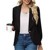PrinStory Blazer da donna aperto sul davanti, cardigan a 3/4 con maniche increspate, casual, da lavoro, ufficio, giacca da donna, Nero , 10-12