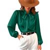 CUPSHE - Camicetta in raso da donna con fiocco, maniche lunghe, lucida, collo alto, per lavoro e casual, Verde, S