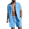 Bauzuoyo Set da 2 Pezzi da Uomo Estivo in Lino Pigiama Casual Elegante Completo di Shorts e T-shirt Set da Tempo Libero Elegante in Tinta Unita, a Maniche Corte, Camicia con Bottoni, Colletto con
