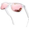 KANASTAL Occhiali da Sole Rosa Specchio Donna Uomo Polarizzati Specchiati Quadrati Montatura Trasparente Alla Moda Retro Vintage Pink UV400 Pink Sunglasses Women -Rosa