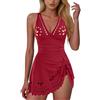Generic Costume Intero Donna Piscina Reggiseno Contenitivo Costume da Bagno da Donna Sexy con Scollo a V Profondo e Gonna a Fiori Traforati, Bikini 2026 Costumi Bagno Curvy Taglie Forti
