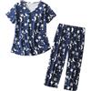 Generisch 2025 pigiama da donna in cotone set a maniche corte top capri pantaloni da notte plus pantaloncini da donna lunghezza al ginocchio, Blu scuro, XXL