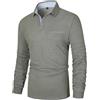 KUNJLELP Polo da Uomo a Maniche Lunga in Cotone Casual Magliette Plaid T-Shirt Slim Fit Golf Poloshirt con Tasca,Grigio,L