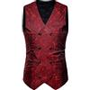 DAIHAN Paisley Gilet Uomo Gilet da Abito Giacca Panciotto Floral Jacquard con Scollo A V Doppiopetto Slim Fit Elegante Vestito Giacca per L'Ufficio O Matrimonio,Rosso,XL