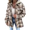 VerverSenceiy Cappotto da donna in finta lana tartan autunno/inverno Giacca da donna stile camicia Cappuccio staccabile Tasche sul petto con bottoni Trench oversize casual Collo (S,Kaki)