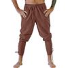 YAOHUOLE Pantaloni Medievali Uomo in Cotone Lino con Tasche e Lacci Laterali