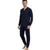 Viterbo Biancheria Pigiama Uomo Caldo Cotone Interlock MII2498 Abbottonato con Bottoni Manica Lunga Autunno Inverno (Blu Medio, L)