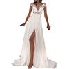 Generic Vestito Elegante Donna Cerimonia Estivi Alta Elasticità Scollo a V Linea a Vestiti della Cena E Cerimonia Linea a Stile Impero Chiffon Scollo a V Donna Taglie Forti Abiti da Cena Sposa (White, S)