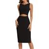 SHAPERIN Vestito Midi Donna Elegante Senza Maniche Sexy Cutout Abito Bodycon Abiti con Spacco Tubino Aderente Cocktail Festa Discoteca, Nero, XL