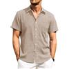 PrimeCrest Camicia Lino Uomo Maniche Corte Estiva Leggera Traspirante Regular Fit Casual Tinta Unita Button-Down Spiaggia Vacanza con Taschino Khaki 2XL